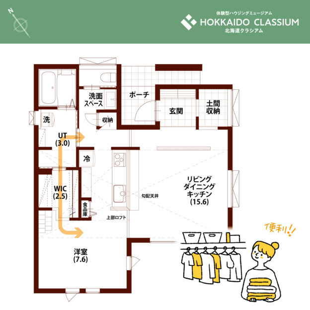 まっすぐな家事ラク動線！北海道クラシアムで公開中の平屋のモデルハウスはUTからWIC、そして寝室へと一直線の間取りになっています。・曲がり角が少ないまっすぐな動線にしておくこと・ドアの開閉が極力少ないことそんな工夫を施すことで家事はグンとラクになります。図面でもその便利さは一目瞭然かと思いますが、実際にモデルハウスを歩いてみて体感していただくとより実感できるかと思います！玄関や寝室からもアクセスしやすい回遊型の間取りは必見です。ぜひ一度『北海道クラシアム』にお越しいただき、現地のモデルハウス内を歩き回ってみてください。＝★＝＝＝★＝＝＝★＝＝＝★＝＝★＝このモデルハウスの見学予約は『北海道クラシアム』のホームページから！#豊栄建設#もっとできるを住まいづくりへ#北海道クラシアム#二人で暮らす平屋#注文住宅 #ハウスメーカー #家づくり #自由設計 #マイホーム #マイホーム計画 #マイホーム計画中の人と繋がりたい #新築 #新築一戸建て #新築住宅 #新築マイホーム #新築注文住宅 #デザイン住宅 #北海道 #札幌 #苫小牧 #江別 #北広島 #モデルハウス